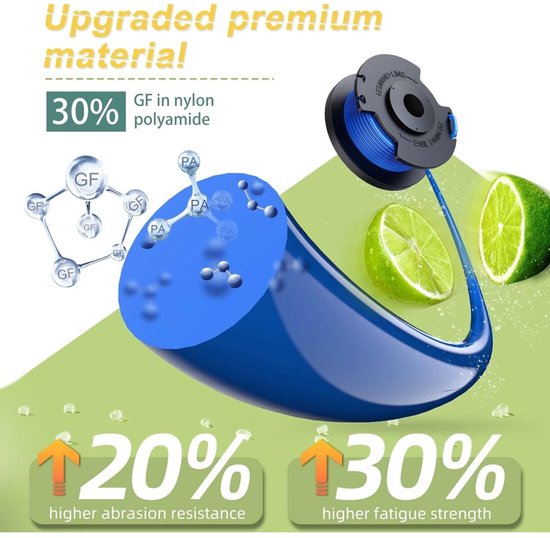 Set van 11 grastrimmerdraden - Geschikt voor Ryobi One+ 18V-, 24V- en 40V-trimmers (vervangt AC14RL3A) - Trimmerspoel - (9 spoelen met trimmerdraad, 2 kappen) — afbeelding 2