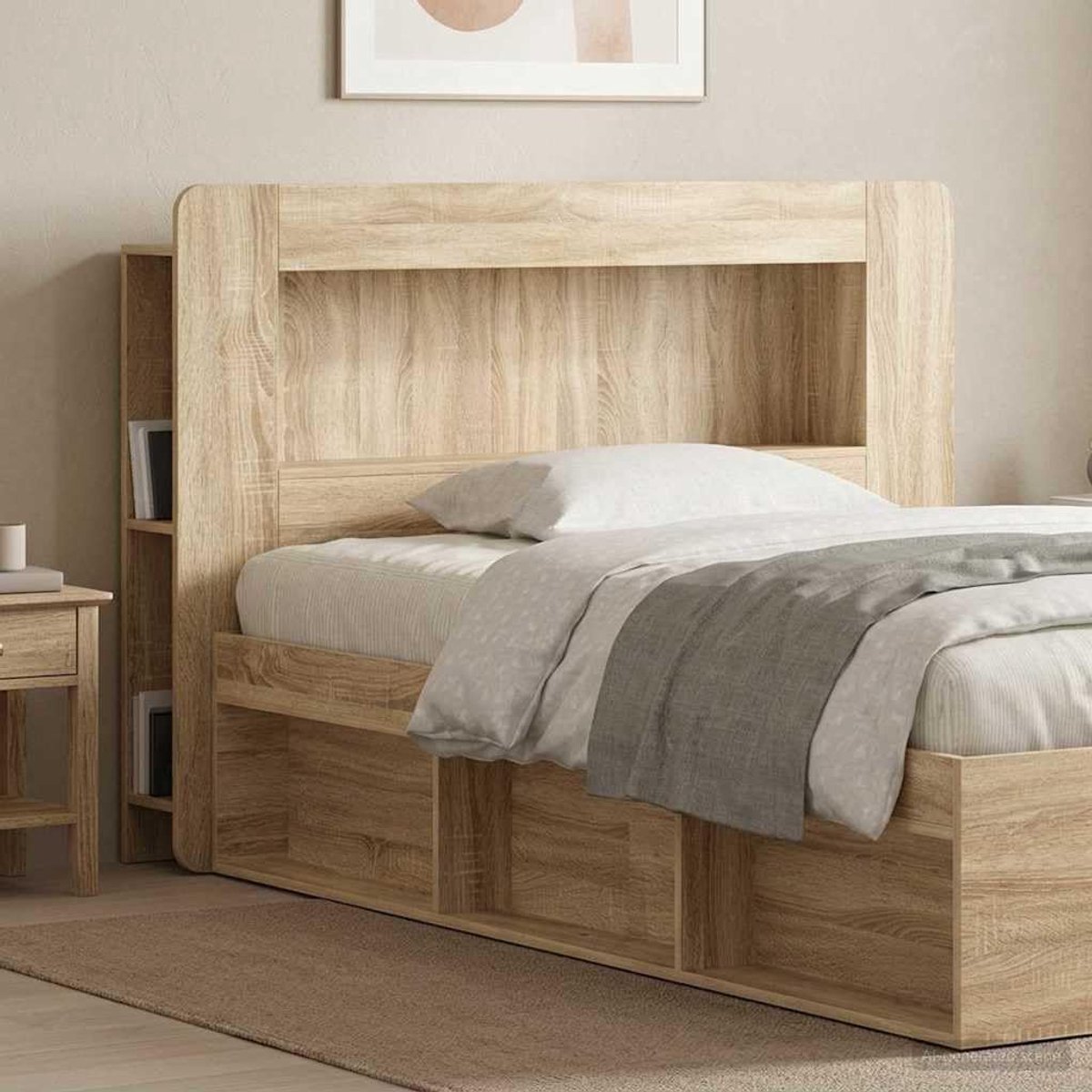 Hoofdeinde met planken - Slaapkamer decoratie - Bed opknappen - Strak design - 120 cm breed - Sonoma eiken
