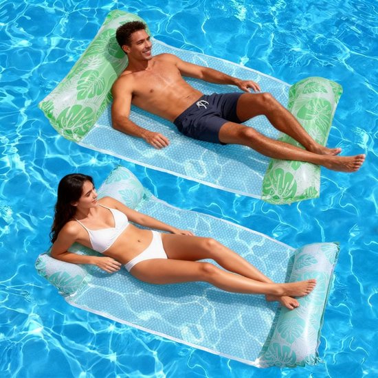 2-delige set - Waterhangmat - Opblaasbare mat voor in het zwembad - Opblaasbare ligmat - Opblaasbare ligmat voor op vakantie - Verdikt PVC-materiaal - Geschikt voor zomerfeesten, strand en andere wateractiviteiten - 118*68 cm - Groen + Blauw