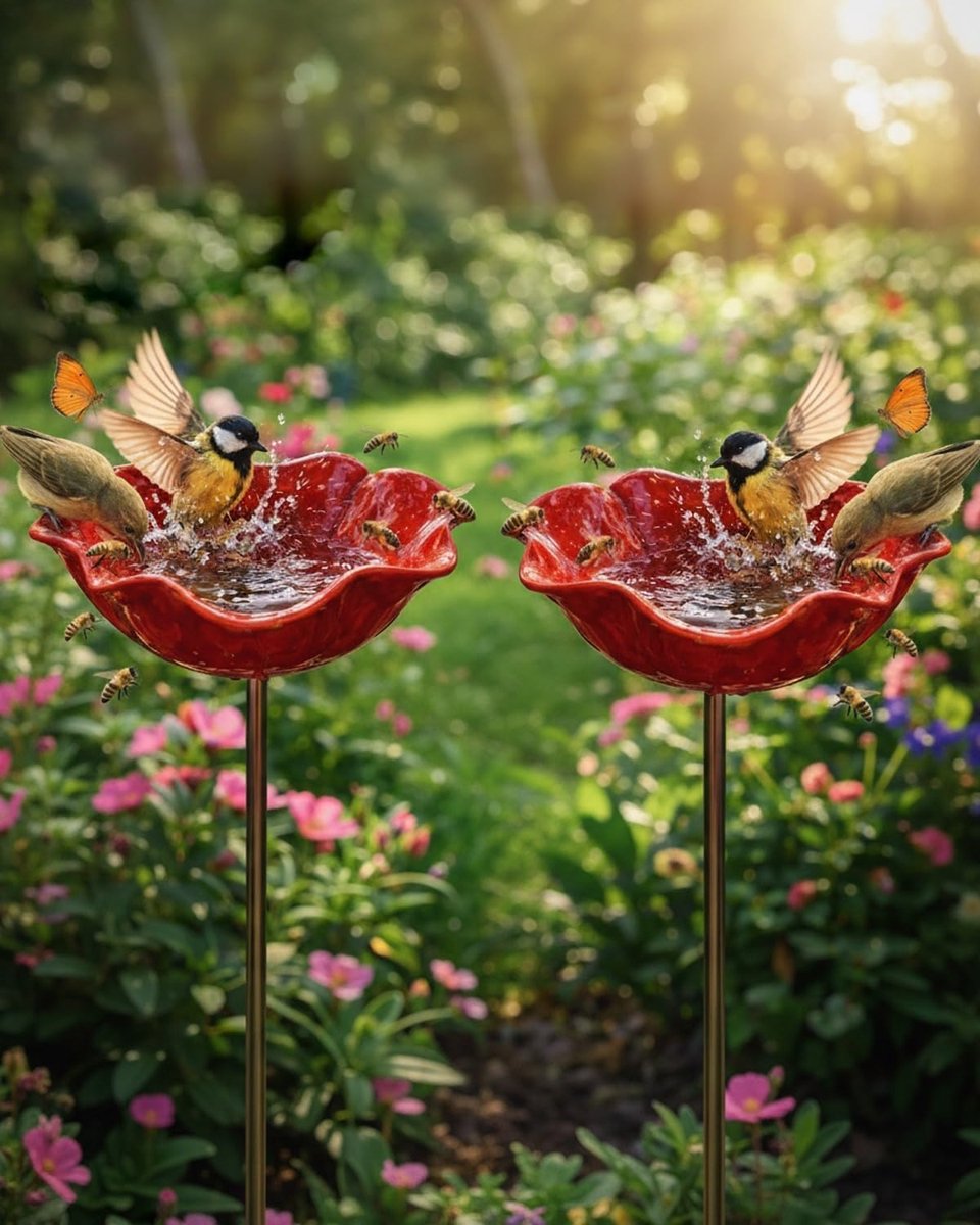 Handgemaakt metalen vogelbad - Bloemontwerp - Voor vlinders & bijen - Tuin & terras - 2 stuks
