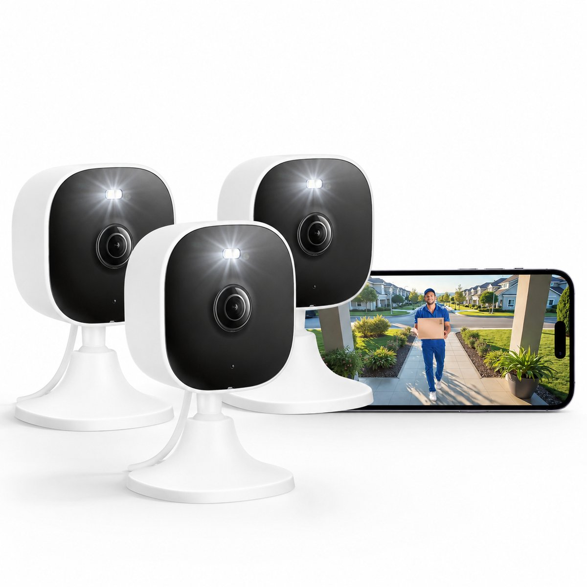 Wifi IP Bewakingscamera voor Binnen (2K-resolutie, tweeweg-audio, nachtzicht tot 10 m, tot 512 GB lokaal geheugen op TF-kaart) - 3pc
