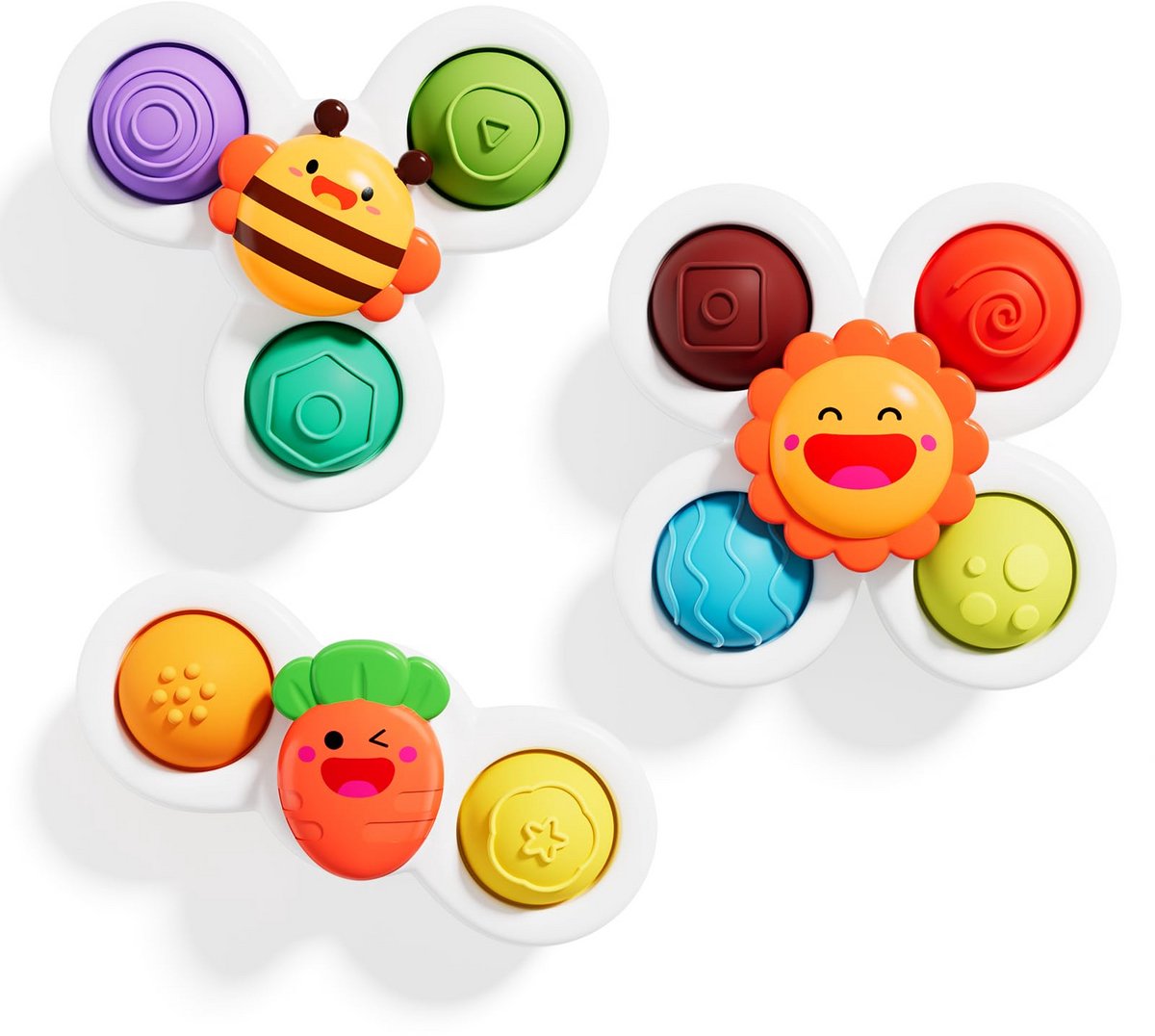 VONKELIOS® 3 Stuks Pop Zuignap Draaitol | Zintuiglijk Speelgoed voor Baby's 12-18 Maanden | Bad- en Vliegtuig Reisspeelgoed Peuters 1-3 Jaar