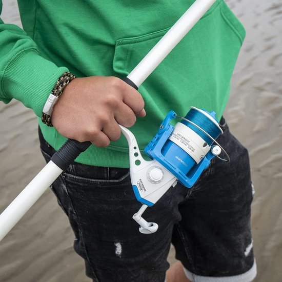 Vishengel Set - Zeehengel Molen - Bodemvissen Middellandse Zee - Telescopische Boothengel - 3.30m - Wit Blauw — afbeelding 5