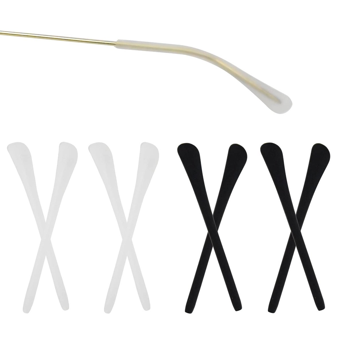 Dailygoods- Brillenhouder - Siliconen Antislip - 4 Paar - Zwart/Wit - Duurzaam - 65 mm Lengte - Briluiteinden