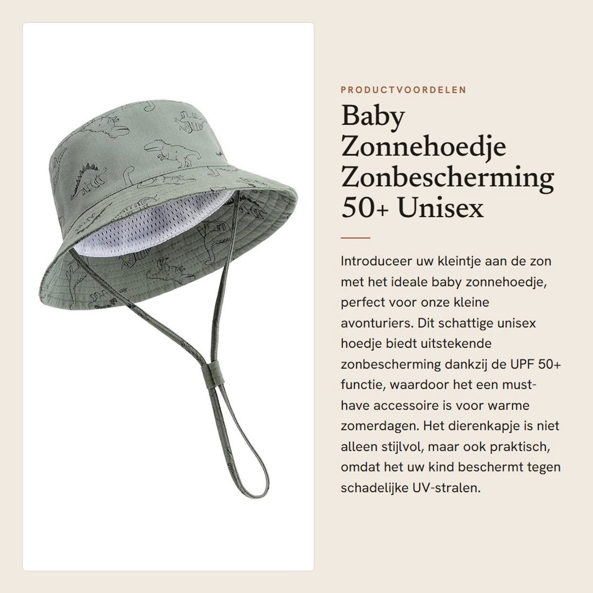 Dailygoods- Zonnehoedje Baby - Zonbescherming - Bucket Hat - UPF 50+ - Verstelbare Hoofdband - Lichtgewicht Polyester - Geschikt voor 3-8 jaar - Zonnepet