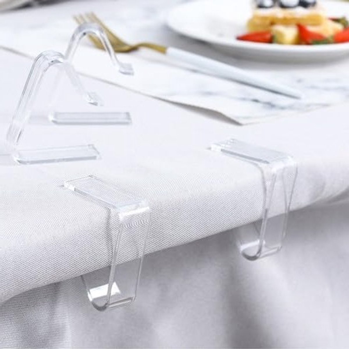 Set van 4 Tafelkleed Klemmen - Transparante Plastic Clips voor Windbestendige Tafelkleedbevestiging bij Barbecue, Bruiloft en Feestjes