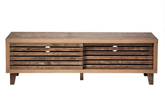 CALICOSY - TV-meubel met 2 schuifdeuren en open latten L140 cm - LIAM