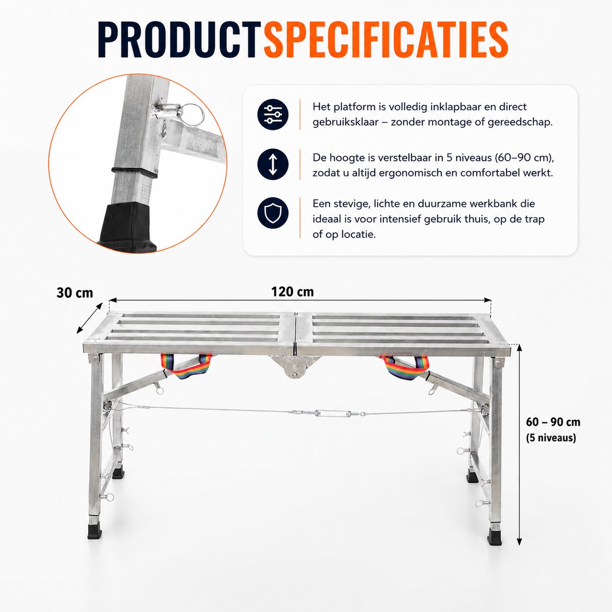DPLUNIQ Kamersteiger - Ladder - Steiger - Vouwladder - Binnen en Buiten - Verdikkingsplank - Antislip - 120 x30x90cm - Aluminium – foto 2