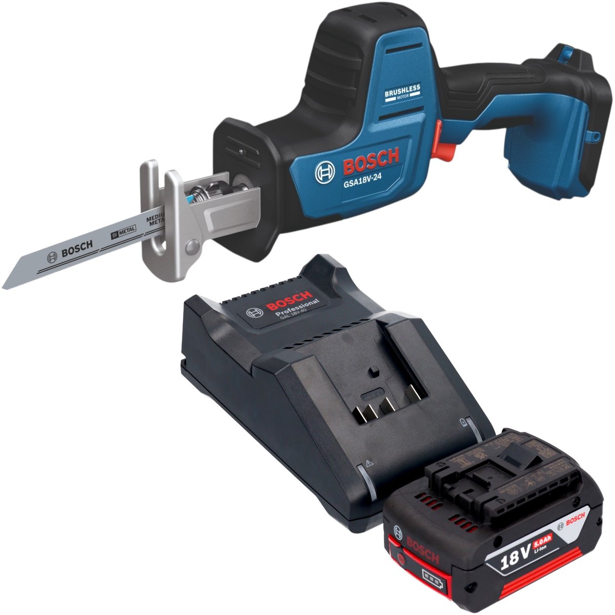 Bosch GSA 18V-24 Professional accu-reciprozag 18 V 230 mm borstelloos + 1x accu 5,0 Ah + oplader