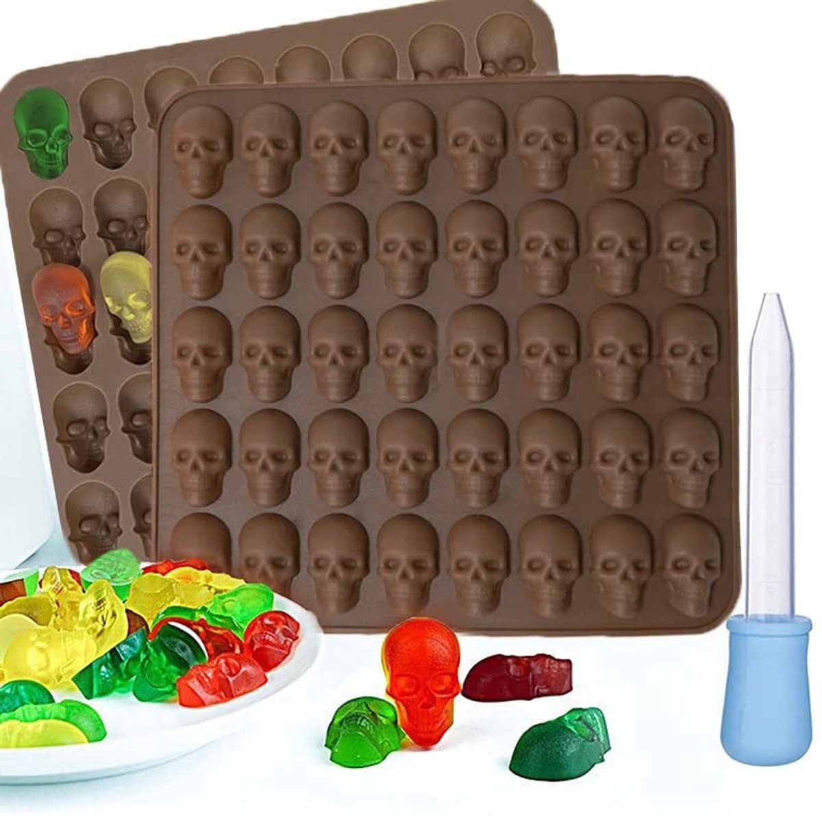 Dailygoods- Chocoladevorm Set van 2 - Doodshoofd 3D - Siliconen Vorm - Halloween - Cake Decoreren - Veilig Siliconenmateriaal - Bakvorm
