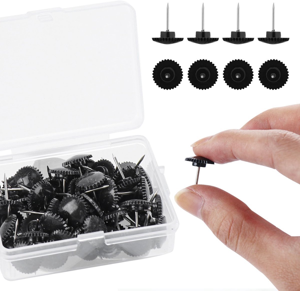 Dailygoods- Punaises 50 Stuks - Zwarte Punaises - Prikbordnaalden - Opbergdoos - 11 mm - Herbruikbaar - Priknaalden