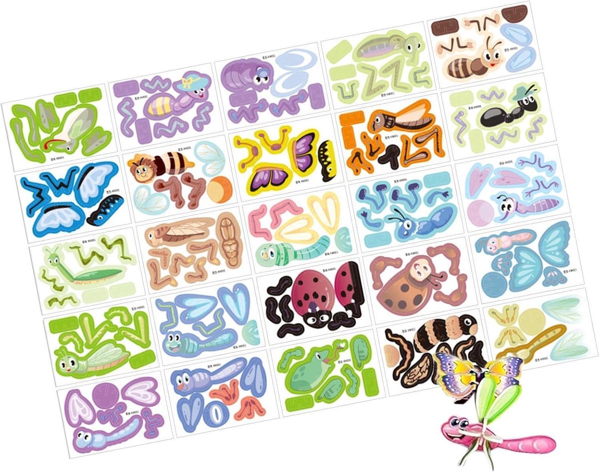 Papieren Knutselpuzzel - 3D Bouwpuzzel - Creatief Spel - Gladde Randen - 25 Stuks - Insecten