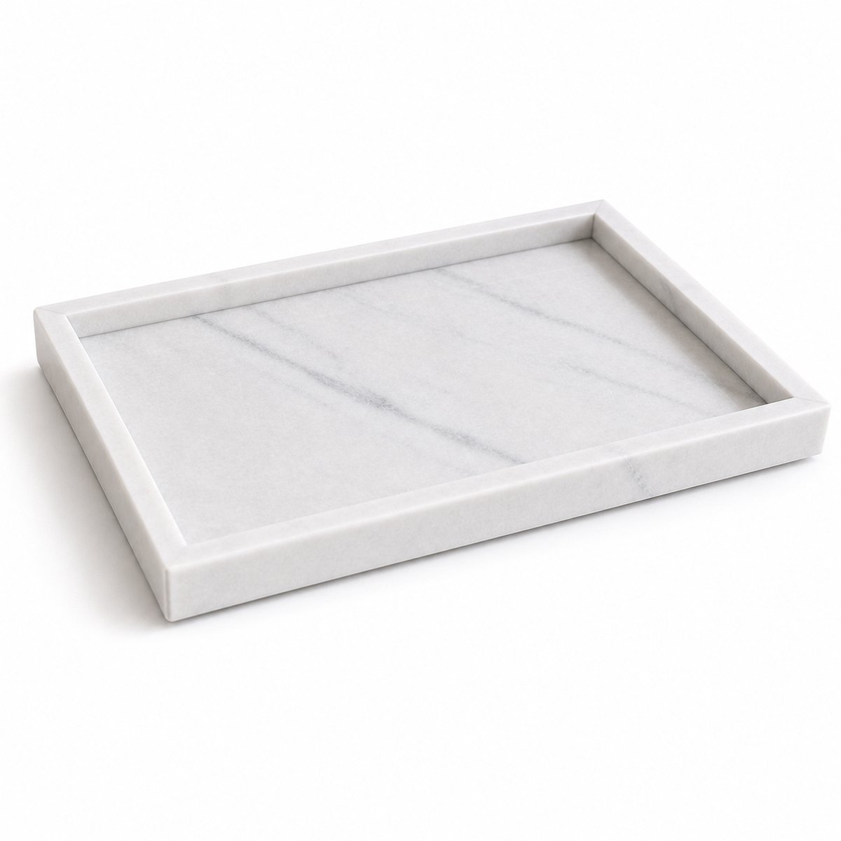 PersisCo Wit Marmeren Dienblad met Opstaande Rand – 30 x 20 cm – Luxe Rechthoekig Natuurstenen Plateau, Premium Parfum Organizer & Badkamer Tray voor Sieraden, Kaarsen & Keukendecoratie