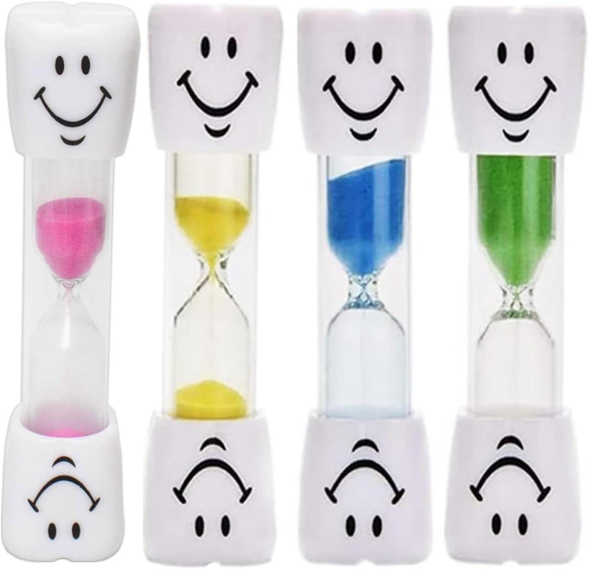 Zandlopers Tandenpoetsen - Borsteltimer Kinderen - Goede Mondhygiëne - 4-Delige Set - 3 Minuten Per Stuk - Blauw Geel Groen Roze