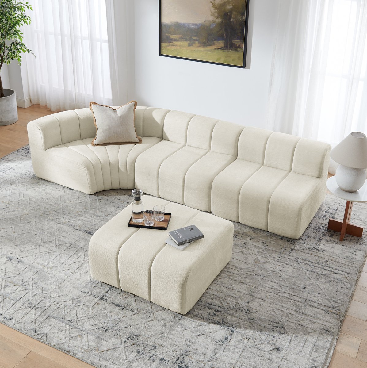HAUSS SPOLE Hoekbank - Modulaire 4-Zits Bank - Vrij Combineerbaar Met Multifunctionele Modules - Voor Woonkamer En Lounge - Chenille Beige