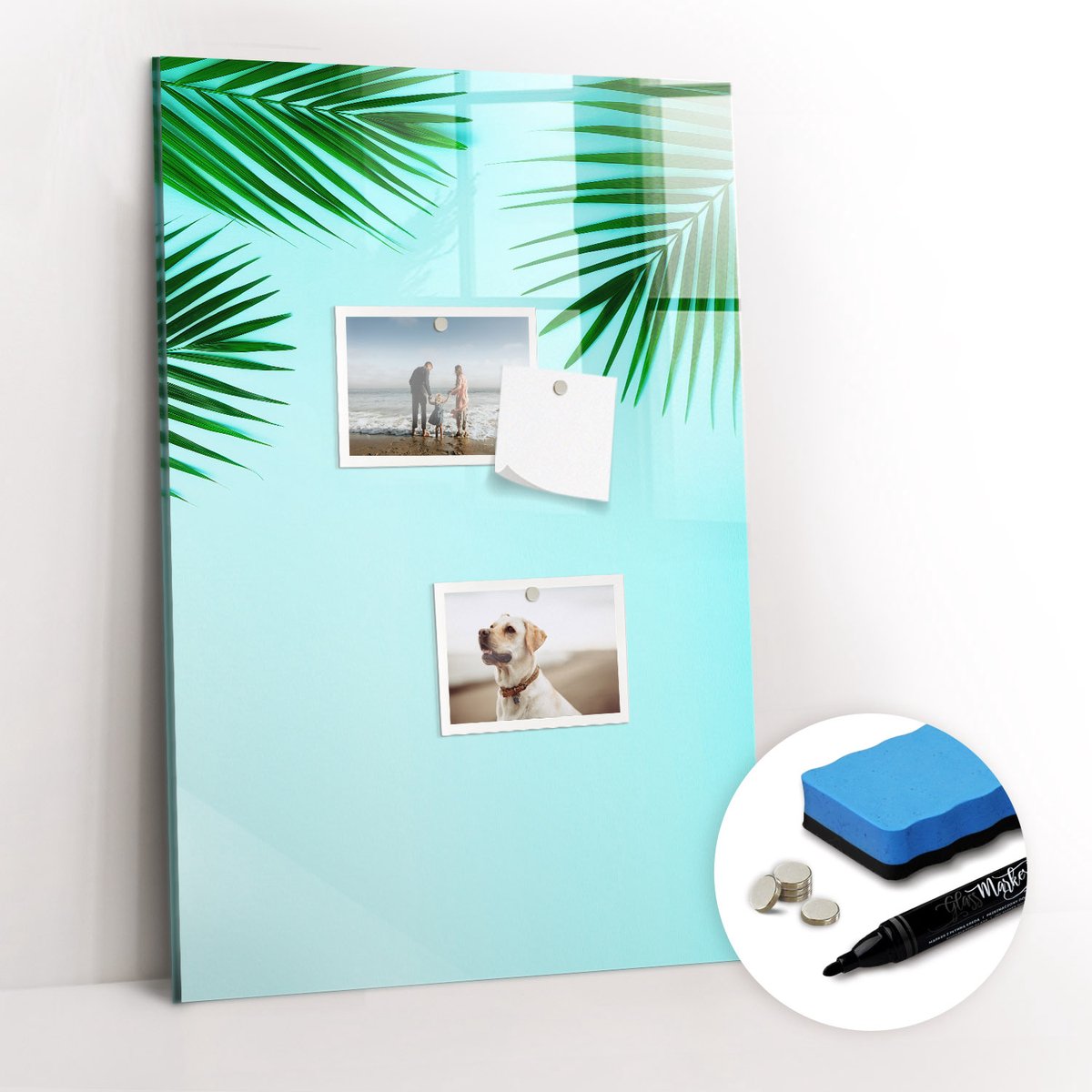 Tulup Whitebord - Palmbladeren - 40 x 60 cm - Blauw Magnetisch Memobord - Gratis 5 Sterke Magneten + Whiteboard Marker & Wisser - Design Memobord - Magnetisch Memobord - Ideeënbord Thuiswerkplek