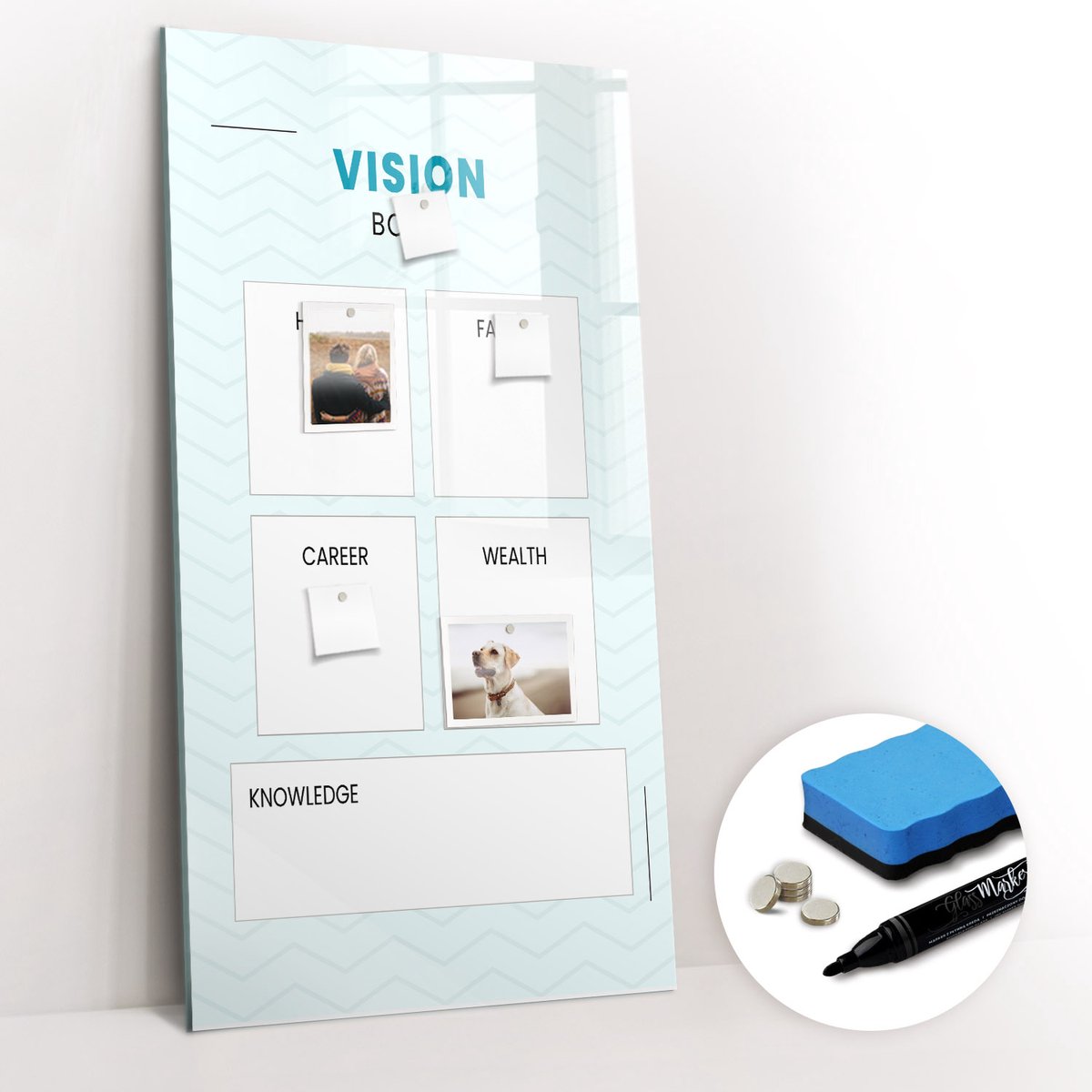 Tulup Whitebord - Gezondheidsplanner - 60 x 120 cm - Blauw Magneetbord Rechthoekig - Gratis 5 Sterke Magneten + Whiteboard Marker & Wisser - Minimalistisch Prikbord - Magneetbord Muur - Organiseer Je Bureau
