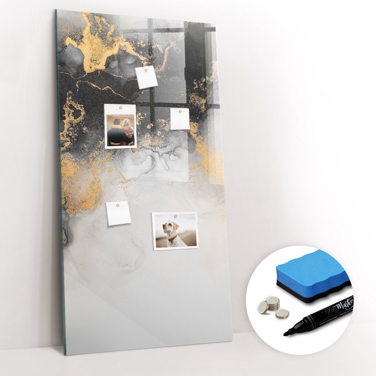 Tulup Whitebord - Abstracte kunst marmer - 60 x 120 cm - Veelkleurig Magnet Board - Gratis 5 Sterke Magneten + Whiteboard Marker & Wisser - Stylish Memo Board - Magnetisch Memobord - Notitiebord Werkplek