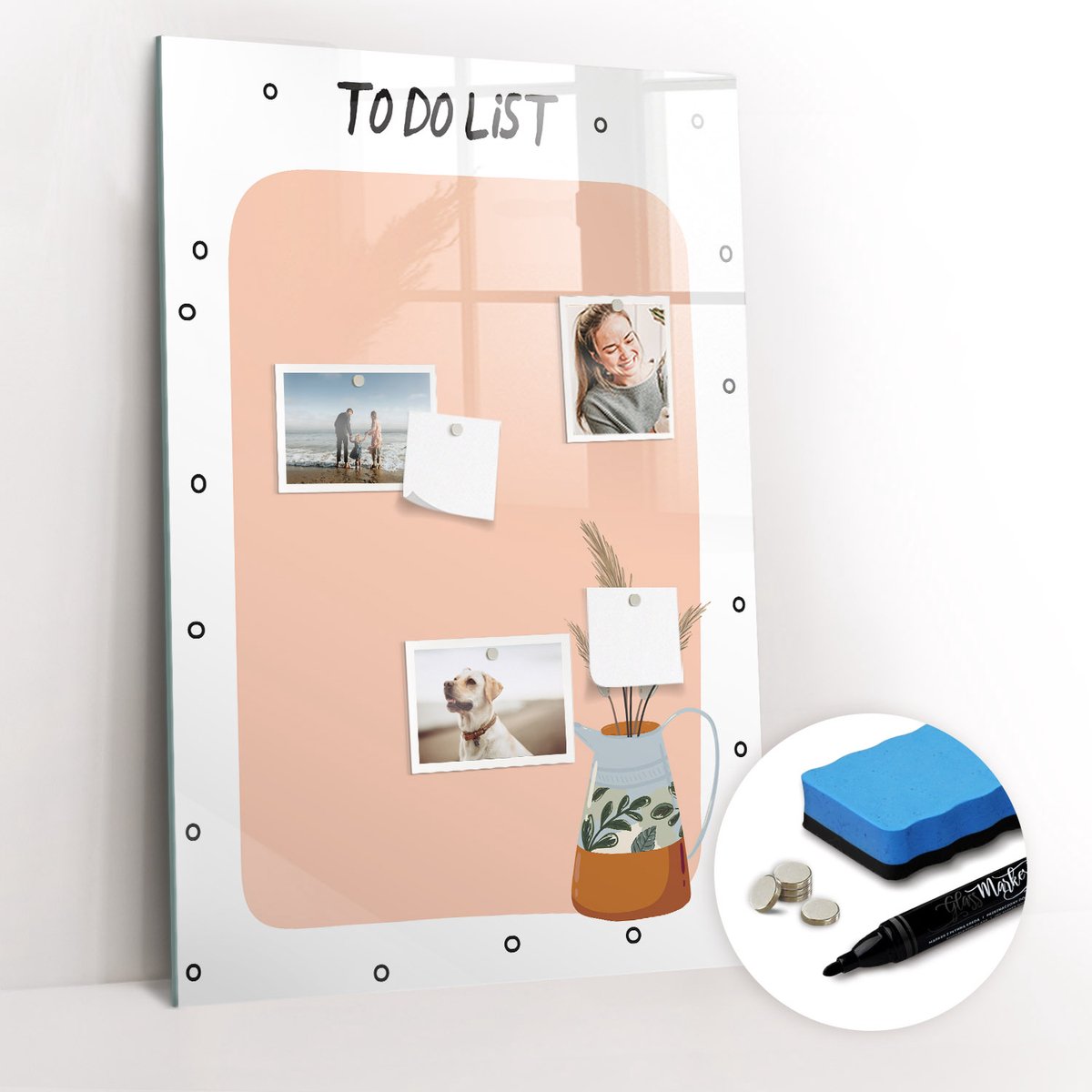 Tulup Whitebord - Persoonlijke takenlijst - 60 x 90 cm - Oranje Decoratieve magneetborden met print - Gratis 5 Sterke Magneten + Whiteboard Marker & Wisser - Organizer Muur - Magnetic Board - Planning Muur