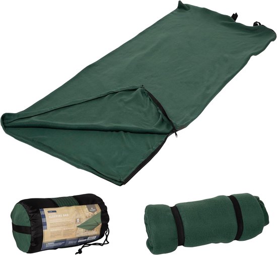 Fleece Slaapzak - Outdoor Dek - Kamperen en Reizen - Dubbel te koppelen - 203 x 81 cm - Groen — afbeelding 3