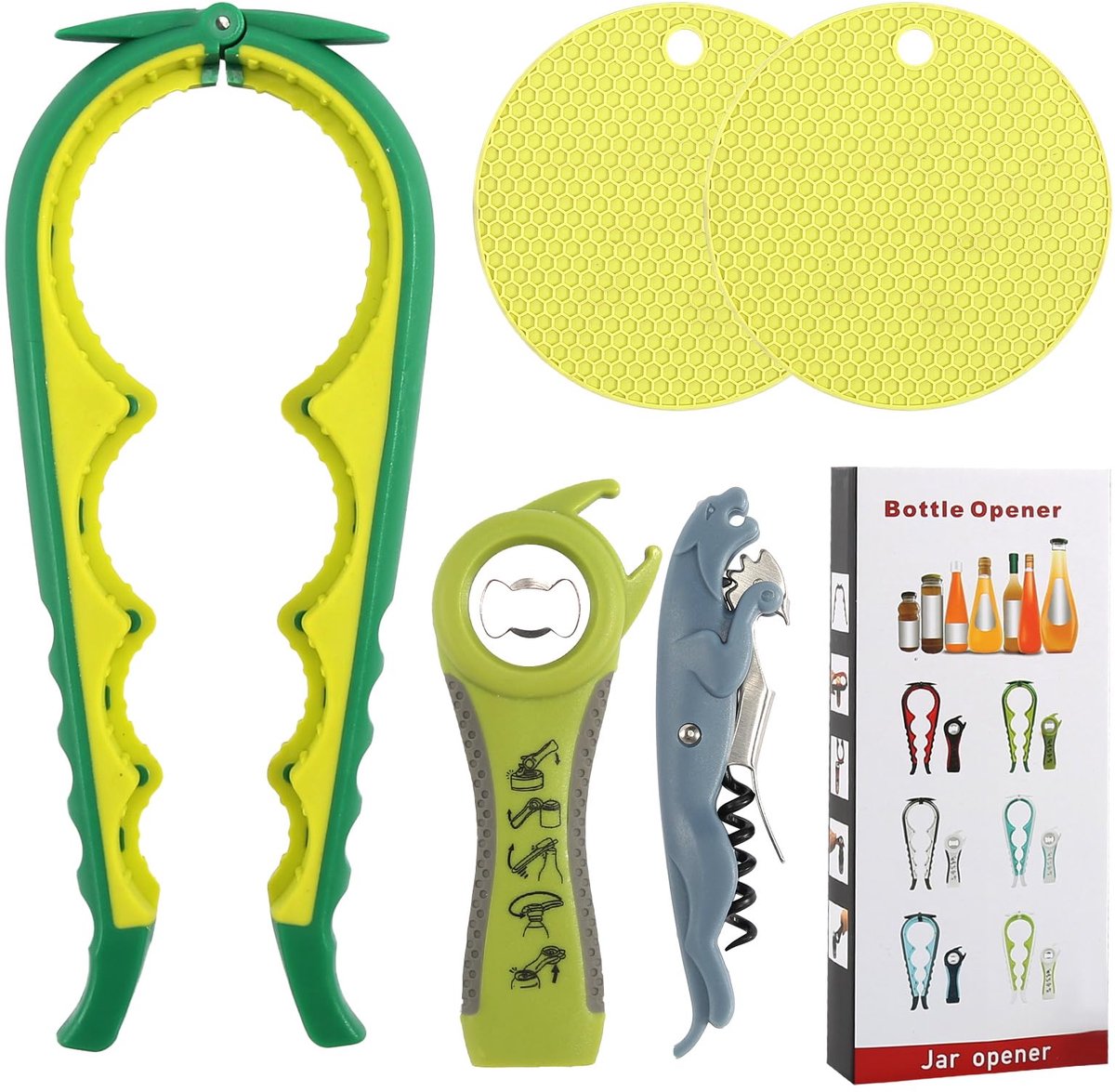 5-in-1 multifunctionele flesopener voor alle blikjes en glazen, flesopener voor senioren papa, schroefdopopener, glasopener, dekselopener, blikopener, handmatig flesopener voor glazen met schroefdop