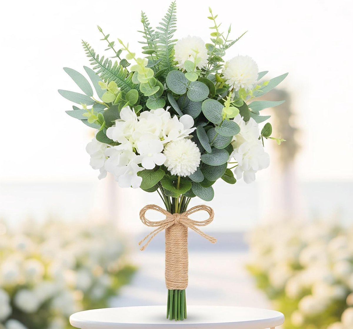 55 stuks kunstmatige eucalyptus en hortensia-takken (wit) - kunstbloemenboeket, decoratie voor bruiloft, bruidsboeket, doe-het-zelf bloemstuk, tafeldecoratie, woondecoratie en feest