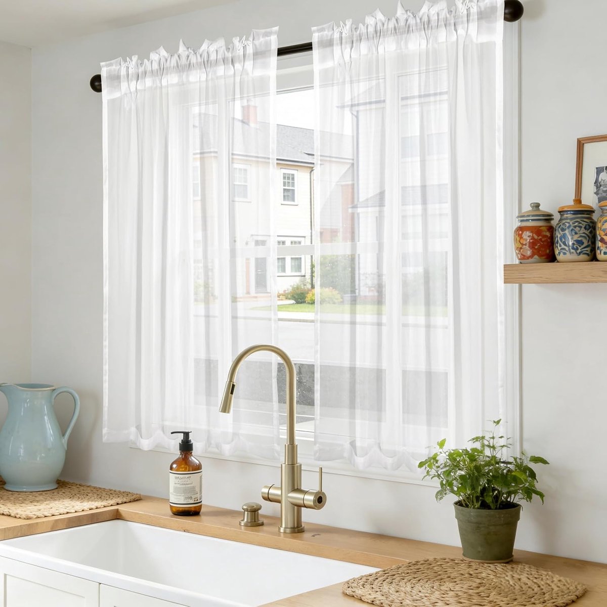 Gordijnen voor woonkamer, modern, transparant, wit, 2 stuks, gordijnen voor slaapkamer en woonkamer, 100 x 130 cm