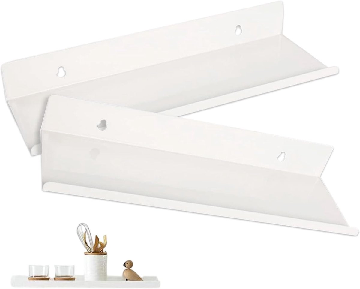 2 Stuks Wandrek van Aluminiumlegering, Acryl Zwevende Wandplanken, Zwevend rek, Hangrek, Zwevend Opbergrek voor Badkamer, Keuken, Slaapkamer, Woonkamer (30cm, Wit)
