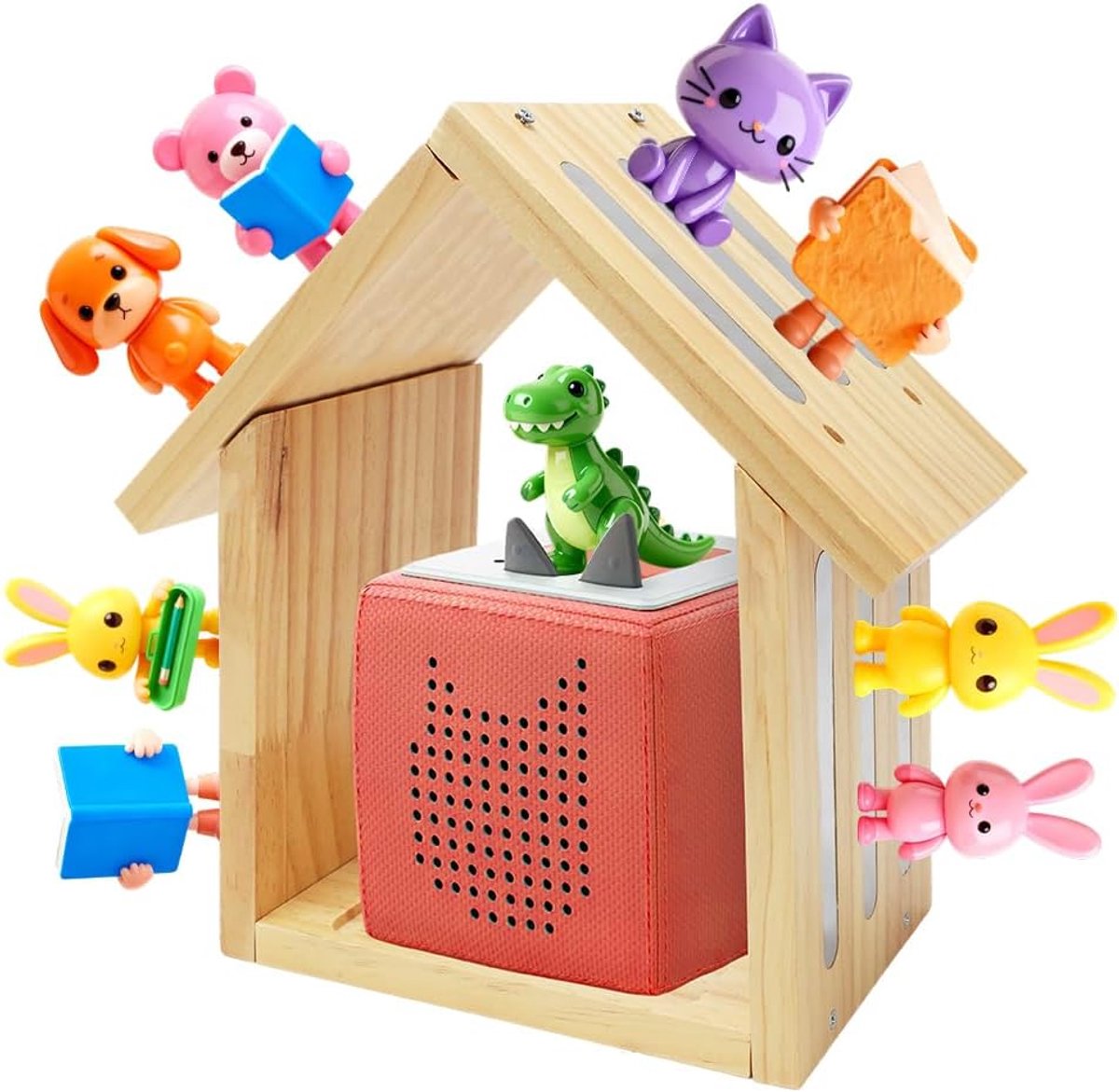 rek voor Tonies, wandrek, zwevende planken van hout, versier de kinderkamer om te spelen en figuren te verzamelen, (huisvorm)