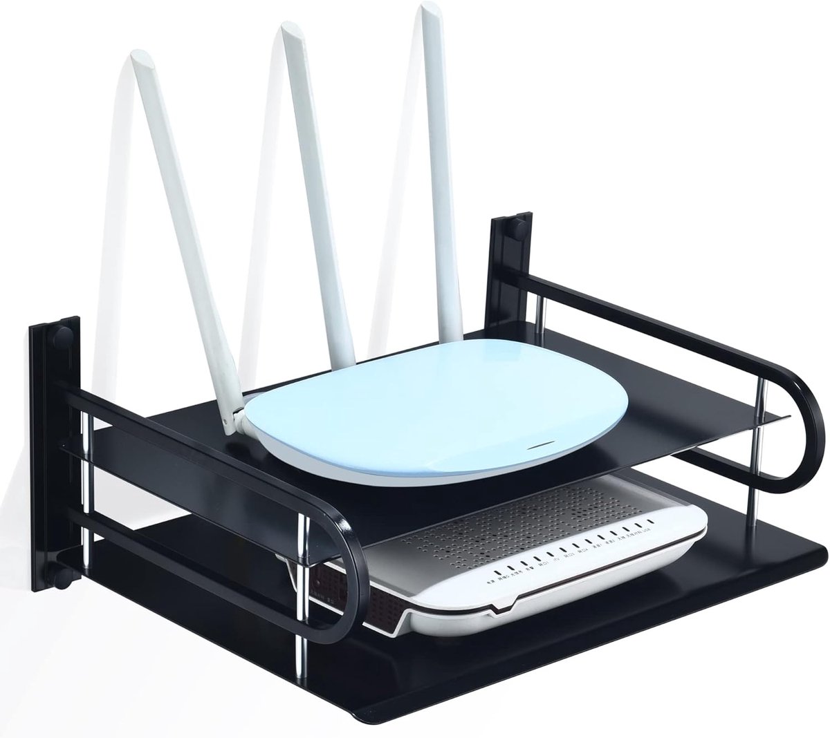 Zwevende Plank voor Tv-box/Kabelboxen/Dvd-speler/Mediaboxen/Spelconsole, Metalen Router rek, Houder voor Streaming Box (2 Lagen, Groot)