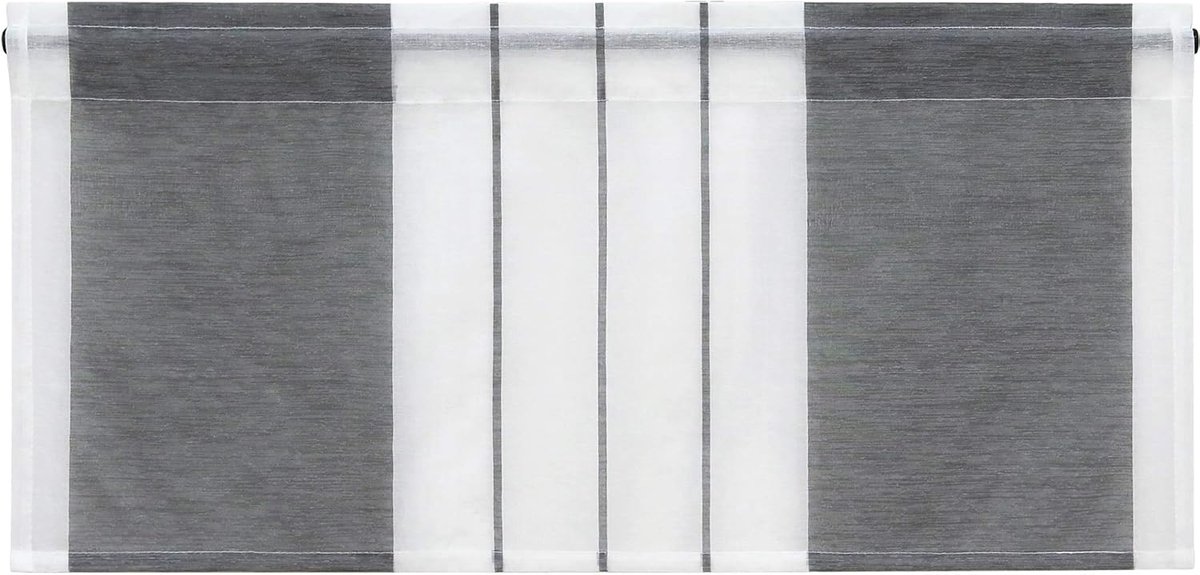 Vitrage met strepen-dessining, half-transparant, kort, trekkoord, keuken, eetkamer, bistrogordijn, grijs, h x b 45 x 90 cm