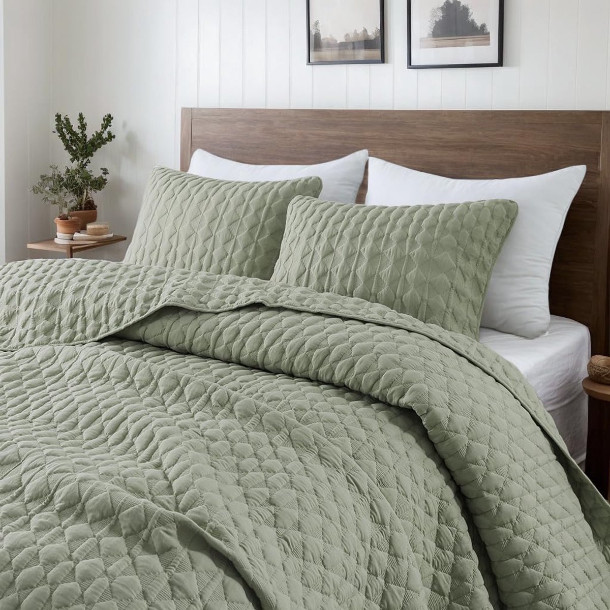 Oversized California Cal King Size dekbed sets met kussenslopen, saliegroen lichtgewicht zachte sprei dekbedovertrek bedhoes, het hele seizoen lente zomer, 3 stuks, 116 x 106 inch