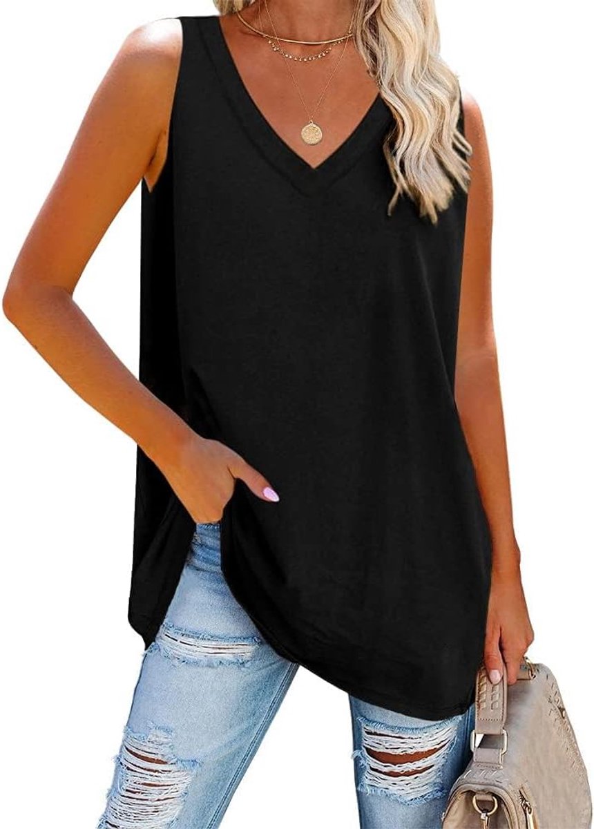 Tanktop voor dames, V-hals, blousetop, bovenstuk, zomer, basic, los, casual, vest, top