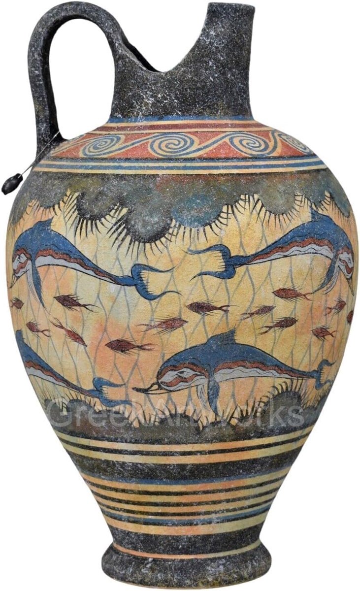 Waterpot Minoïsche Vaas - Dolfijn Aardewerk Replica | Oud-Griekse Knossos Kreta Keramische Kunst, 28 cm