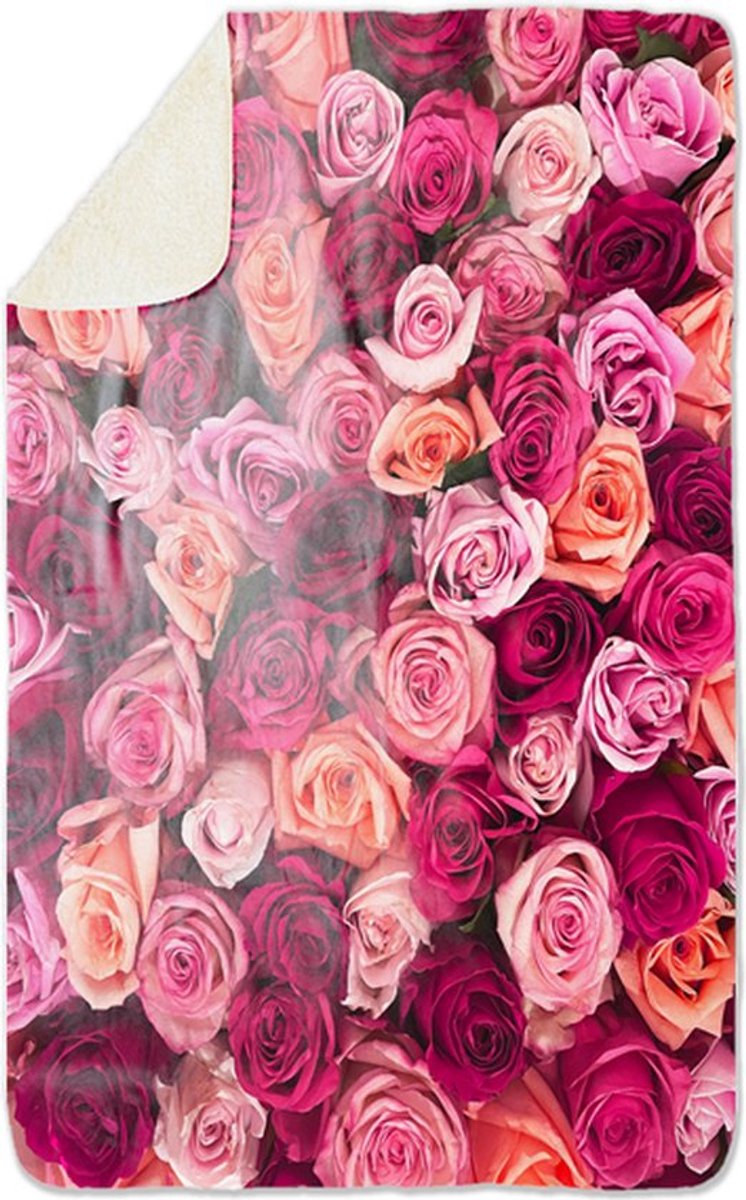 Fleecedeken Rozen Rood&Roze, 96x146cm, Polyester Sherpa