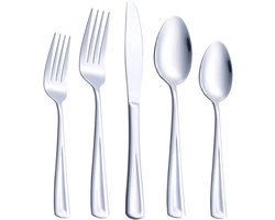 40-delig bestekset voor 8 personen, GoGeiLi roestvrij staal bestekset, bestaande uit vork, mes en lepel, spiegelglad, vaatwasmachinebestendig