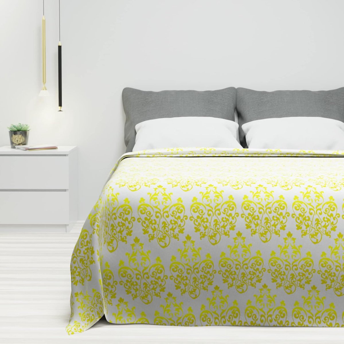 - Deken deken 100% puur katoenen tweepersoonsbed eenpersoonsbed queen size sprei zomerlente multifunctionele sprei kleurrijke gewatteerde wasbare sprei (Damast geel, tweepersoonsbed)