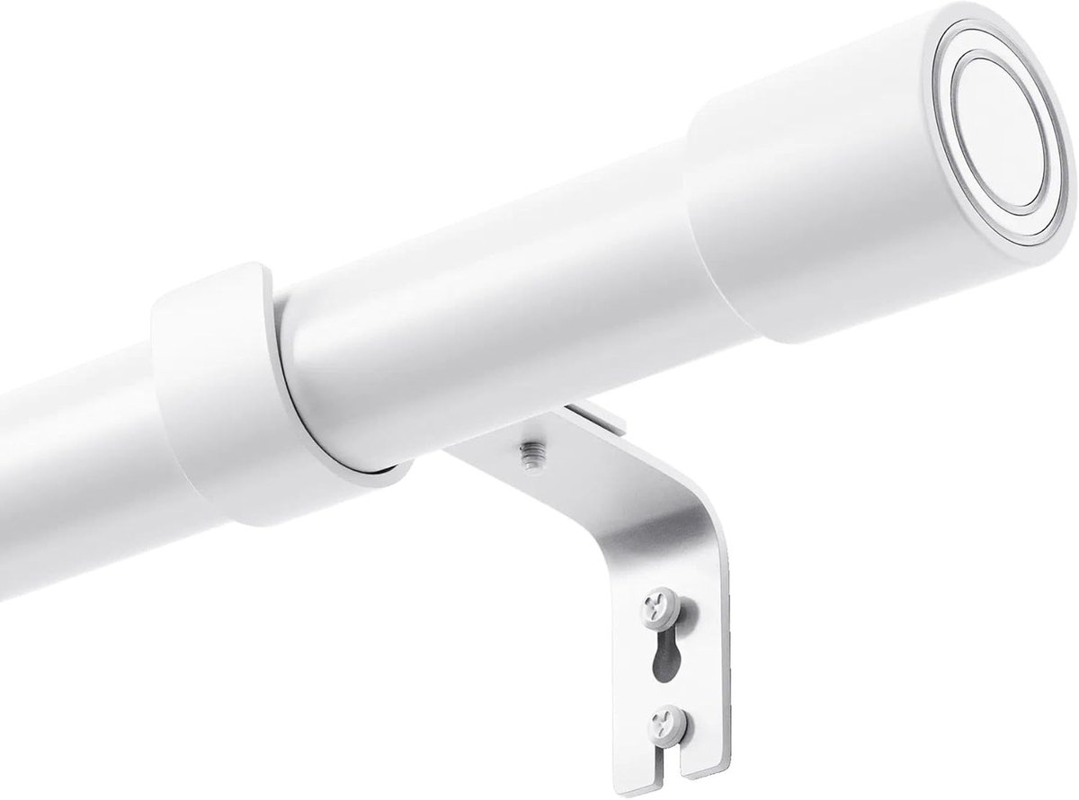 verstelbare gordijnroedes voor gordijnen met ringen, zware curtain rod, wit, met verstelbare beugels en eindstukken van de kap (62-187 cm)