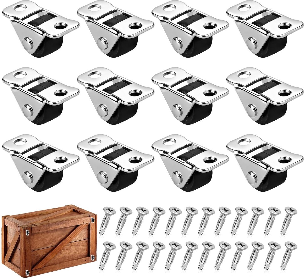 klein, 12 stuks, mini geruisloze meubelwielen, set ideaal voor meubelwagens, stoelen, tafel, kofferbak van hoogwaardig kunststof