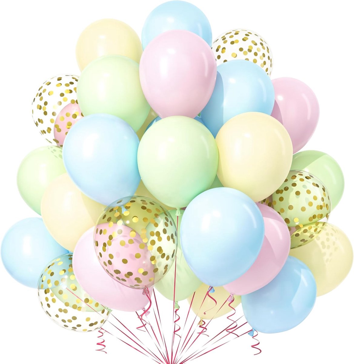 Ballonnen, 30 stuks 30 cm pastel macaron blauw roze groen geel gouden confetti ballon pastel regenboog veelkleurig met lint jongens meisjes kinderen verjaardag bruiloft verjaardag