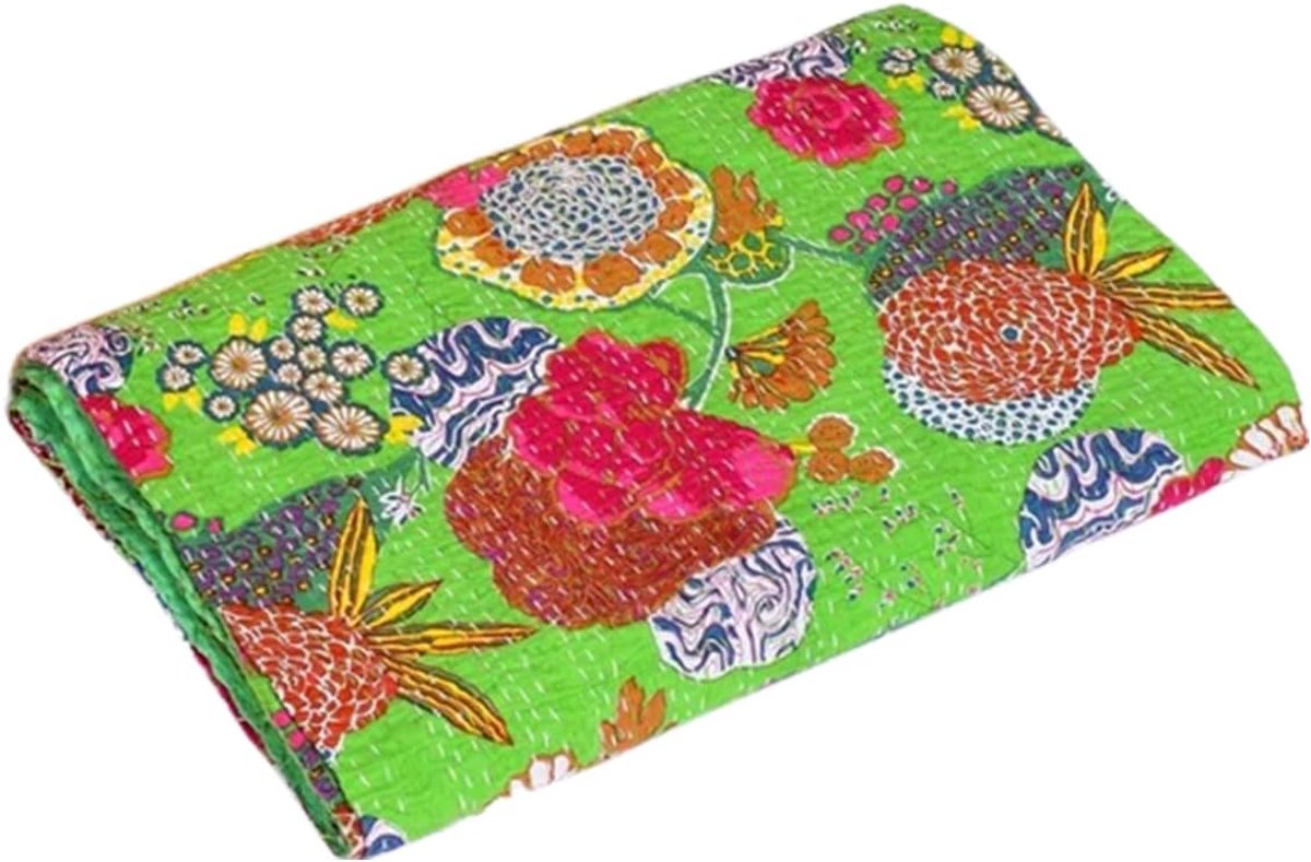 Bloemenprint Kantha Quilt Katoen Kantha Deken Handblok Kantha Bedsprei Bohemian Kantha Gooi Queen 90x108 inch door TEXTILESTORES