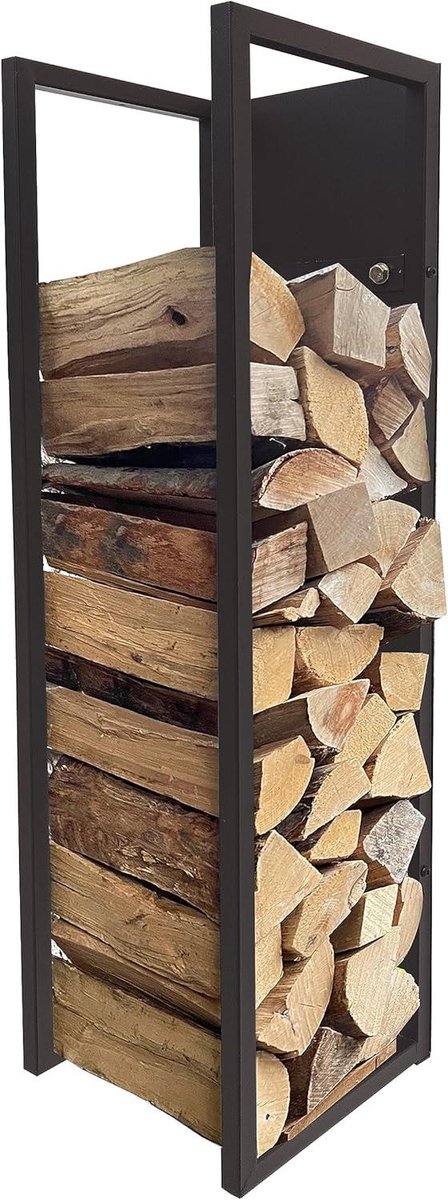 Houtrek Muurbevestiging - Haardhout Opslag - Haardhout Opbergen - Hoge Stabiliteit - 25x25x90 cm - Zwart