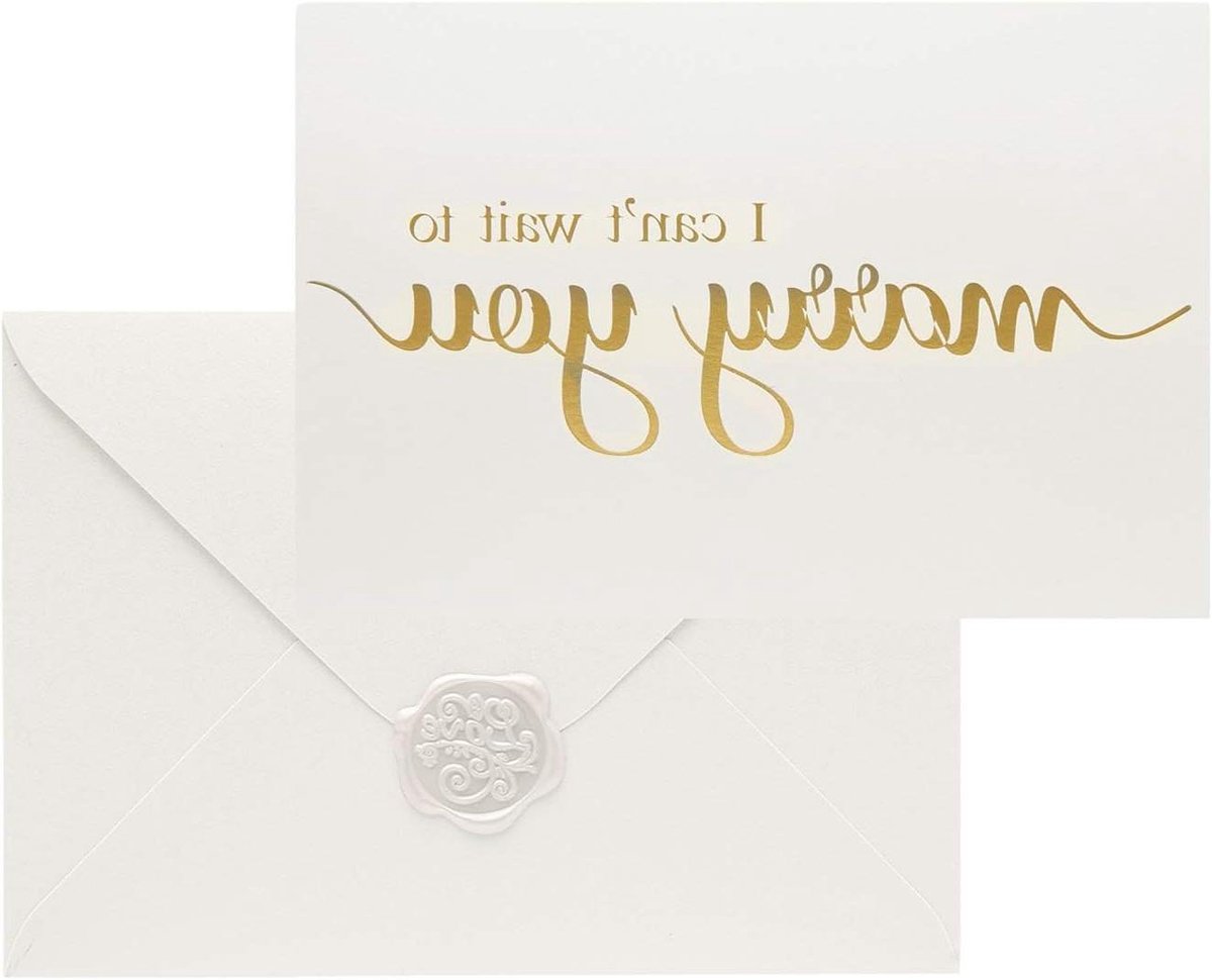 Trouw Notitiekaart - Liefdesbrief Kaart - Bruiloft Groeten - Echt Goud Folie - 4 7/8 x 3 1/2 inch - Beige