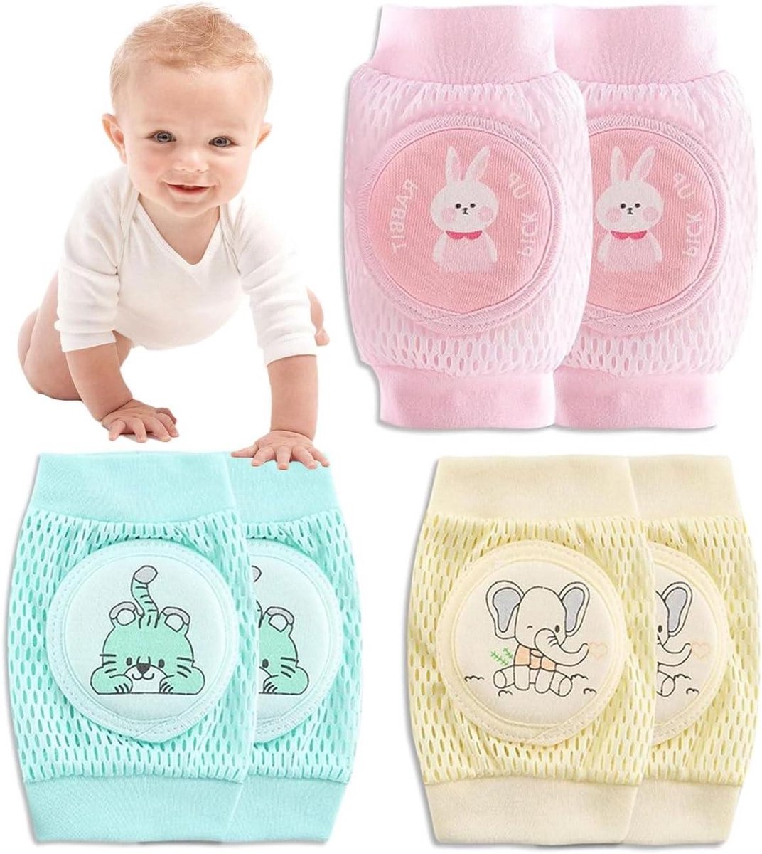 Baby Kniebeschermers - Baby Kniekousen - Baby Leren Kruipen - Antislip Siliconen - 3 Paar - Uniseks Kleuren