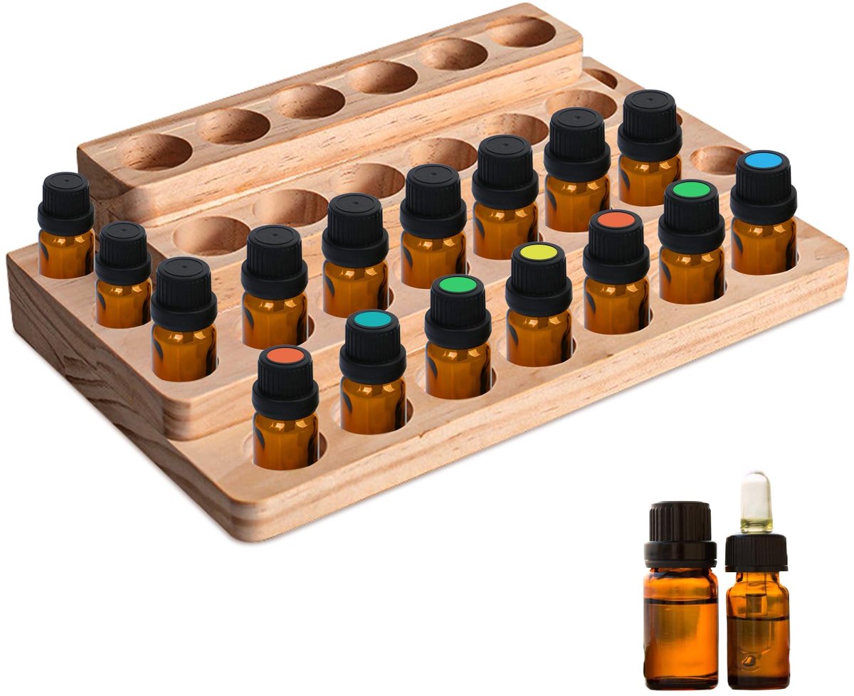 collectie etherische olie display standaard 30 gaten opbergdoos van hout voor etherische oliën, aromatherapie oliën organizer met 4 lagen voor nagellak, geuroliën, etherische olie