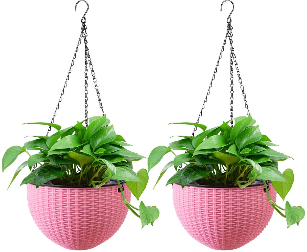 Hangmand, buitenmand met ketting, kokosnoot groot liter volume, diameter als hangmand, bloembakken voor buiten, hangpotten (2 x roze, 20 cm)