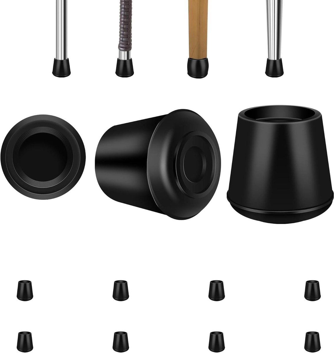 Rubberen pootdoppen - Stoeldopjes vloerbeschermers - Meubels beschermen - Glijden zonder geluid - 6-7 mm - Zwart