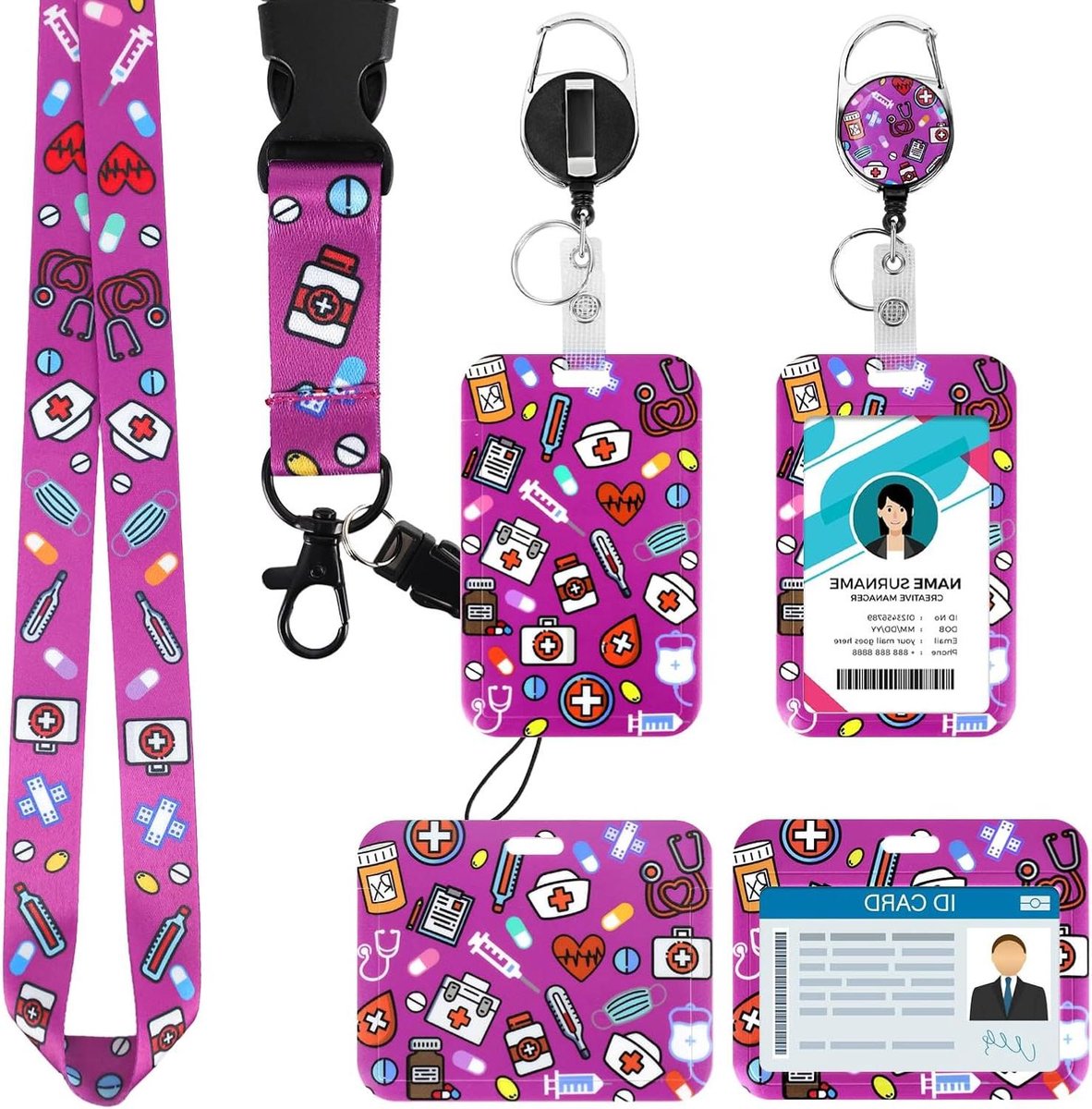 ID-kaarthouder met Lanyard - Kaartenhouder Halsband - Veilig Identificatie Dragen - Uittrekbare Badgehouder - 12 x 11 x 2 cm