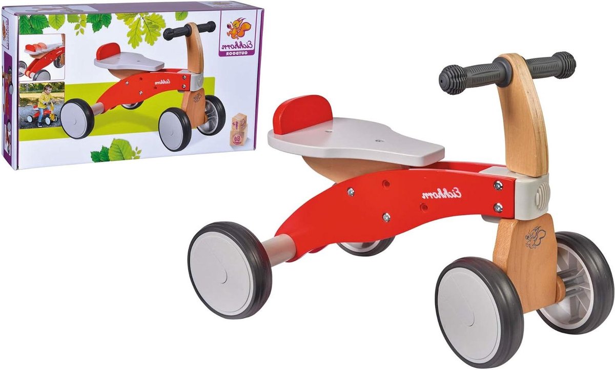 Houten Loopfiets - Duwfiets Kinderen - Buitenspelen Leren - Verstelbaar Zadel - Tot 50 kg - Natuurlijk Hout