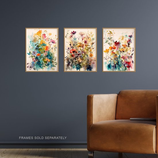 Set of 3 A4 Wildflowers Colourful Watercolour Floral Artworks Spring Flower Field Unframed Wall Art Living Room Poster Prints Pack — afbeelding 5